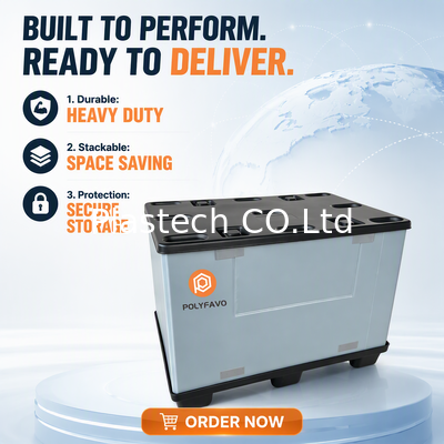 Robust Foldable EuroBox Pallet Container with Access Flap and Lid Designed for Professional Use in Industry Warehousing