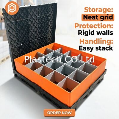 Returnable Collapsible Bulk Box, Pallet Container with Lid and Base, Custom Windows Cutouts 10mm 12mm Wall Thickness