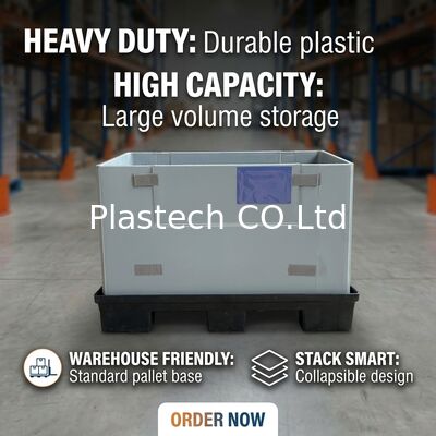  Collapsible Pallet Box with Custom Cutouts and Windows, Returnable Heavy Duty Bulk Box 500kg Static Load, Custom Color Print