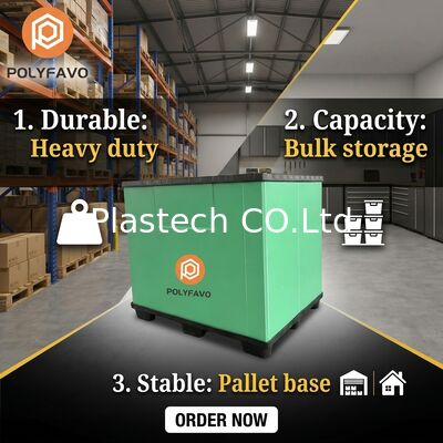 Collapsible Bulk Box Wall Thickness 10mm 12mm Options, Custom Cutouts Windows, Stackable Returnable Pallet Box Logo Print