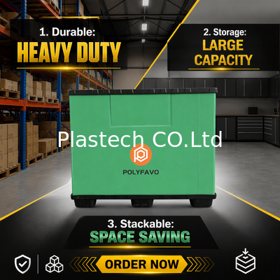 Collapsible Pallet Box Custom Wall Thickness Color Printing, 300kg Dynamic 500kg Static Load 10mm Wall, Returnable Bulk Box