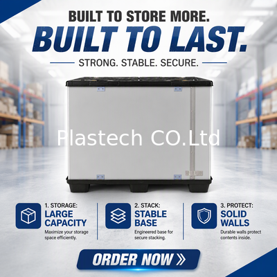 Collapsible Pallet Box with EVA Lining, Two C Type Coaming Panels Spliced Design, Plastic Pallet Base Foldable Sleeve Box