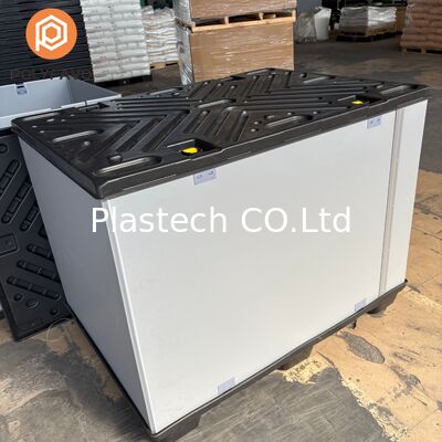 Warehouse Storage Pallet Box with EVA Lining, Two C Shaped Coaming Panels Spliced, Collapsible Plastic Base Container