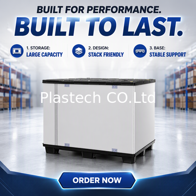 Collapsible Box Two C Shaped Coaming Walls, EVA Lining Protective Pallet Sleeve, Plastic Base Container Custom Color